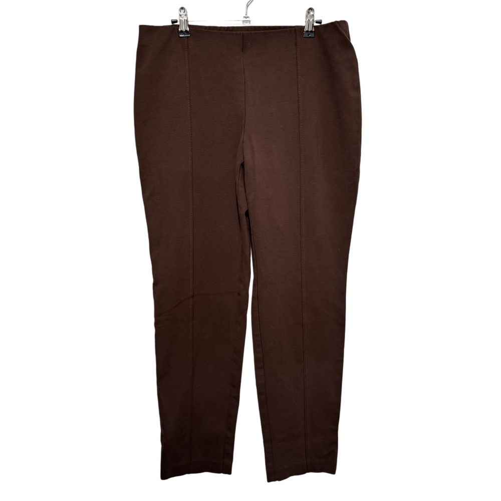 {J. Jill} "Slim Leg" Brown Ponte Pleated Tapered Straight Leg Pull On Pants